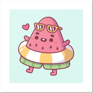 Cute Watermelon With Sunglasses And Pool Float Summer Posters and Art